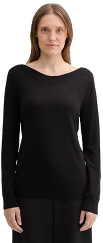 TOM TAILOR Damen Strickpullover mit U-Boot-Ausschnitt, 14482 - Deep Black, XXL