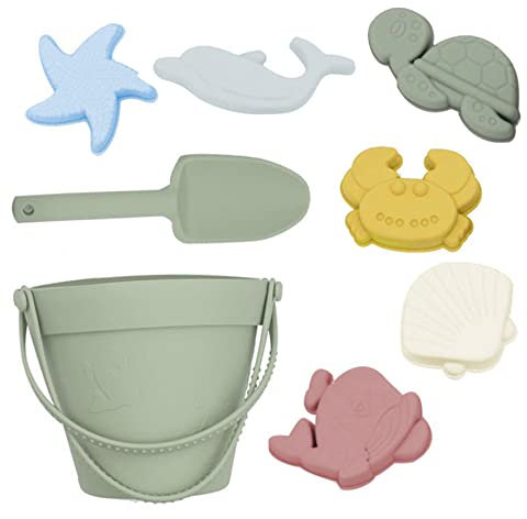 Juguetes De Playa Juego De Juguetes De Arena Juego De Cubo Y Pala De Playa para Niños Juego De Juguetes De Silicona Seguro para E Hijos Herramientas De Excavación De Arenero 8 Piezas Verde