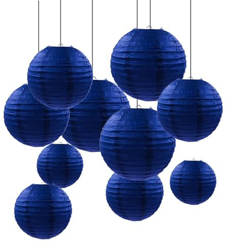 ZYOOO 10pcs Paper Lanterns,10/15/20/25cm Round Hanging Paper Lanterns Decoration for Wedding,Graduation,Anniversary,Birthday Party,Home,Garden Decoration(Dark Blue)