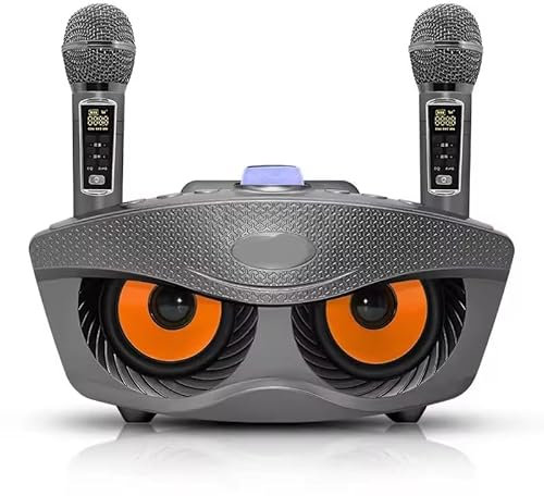 Portable Karaoke Machine for Adults/Kids Wireless Bluetooth Speaker with 2 Microphone Outdoor Family KTV System 30W High-Power Owl Dual Mic Party Events Fun (Grey)
