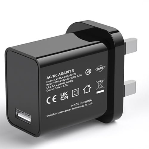 5V 3A 15W Black USB Charger, UK Usb Plug, USB-A Output, 100V-240V Input, for Phone, Tablet, Speakers