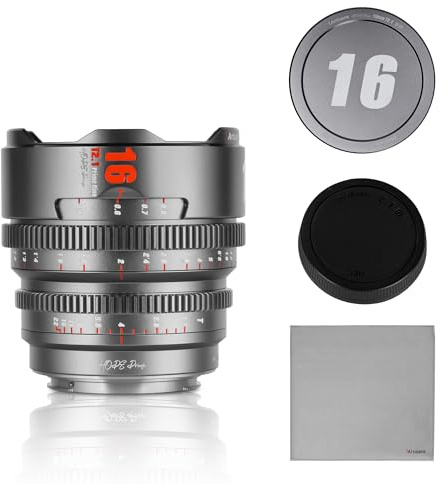 7artisans Obiettivo cinematografico professionale serie S35 da 16 mm T2.1 Hope compatibile con Fuji X-Mount, per Fuji X-S20/X-T5/X-H2/X-T4/X-H2S/X-T3/X-S16 (Grigio Titanio)