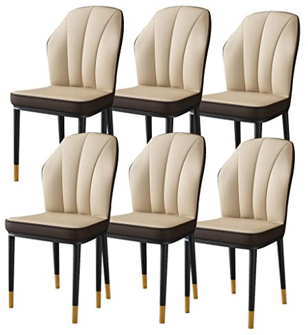 Dining Chair Kitchen Leather Dining Chairs Set of 6,Kitchen Bedroom Marriage Room Balcony Sofa Chair Wrought Iron Legs Dressing Table Makeup Chair (Color : Beige, Size : Black feet) (White Brown Black