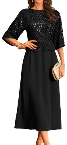 Glitzer Kleid Damen Schwarz Einfarbig Kleid Festlich Damen Stillvoll Maxi Ballkleid S Schwarz -2