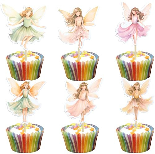 Gyufise 36Pcs Fairy Cupcake Toppers Wing Angel Fairy Cake Toppers Ballet Dancer Cake Decorations for Fairy Theme Baby Shower Kids Birthday Wedding Party Decoration Supplies Multi 1