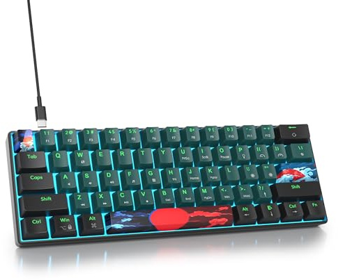 SbocKeeb 60% Mechanical Gaming Keyboard with Red Switch, American QWERTY Layout, Mini Compact Wired Keyboard, pbt keycaps 61 Soundwave