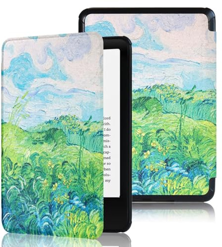 Case Compatible with 6.8 Kindle Paperwhite (11th Generation-2021) & Paperwhite Signature Edition, Hand Strap Hard Plastic Cover with Smart Auto Wake/Sleep for Kindle Paperwhite 2021, GreenWheatField
