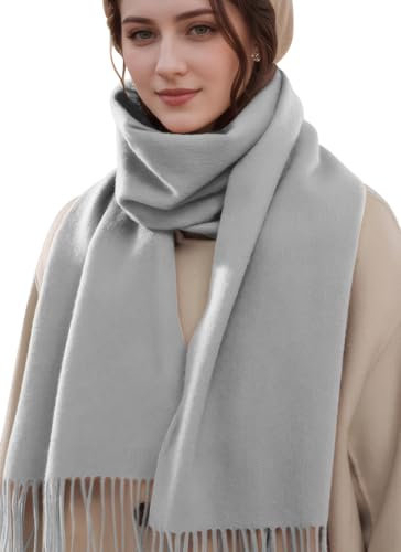 MEDUOLA Damen Winter Schal aus weichem angenehmem Material große einfarbige Pashmina mit fransen Pashmina Tücher und Umschläge Grau