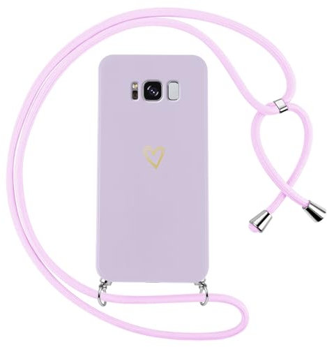 Oelrstfe Handyband für Samsung Galaxy S8 Hülle mit Band Herz Motiv Handyhülle für zum Umhängen Silikon Stoßfest Ultra Dünn Weich Schutzhülle mit Kordel Necklace Kette Love Muster Case,Lila