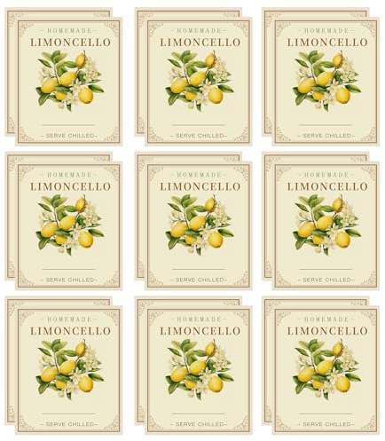 Etichette per limoncello per bottiglie di limoncello fatte in casa, 20 etichette adesive per bottiglie di limoncello, 6,3 x 7,6 cm, eleganti adesivi per vino al limone, per feste di nozze e vacanze