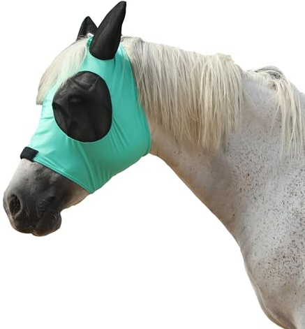 Gallopoff Horse Fly Mask with Large Eye Space & Ears – Super Comfort Stretchy UV Protection, Soft on Skin & Breathable Green Full