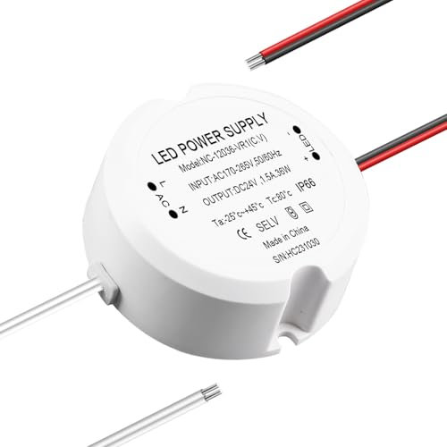 LED Trafo 24V 36W 1.5A: Mini Ring 24V Netzteil, LED Transformator 230V auf 24V, kleiner Transformator wasserdicht IP67, AC zu DC Schalt Niedervolttrafo Netzteil für LED-Streifen, LED Lampen