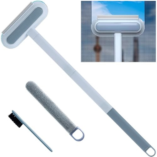 Limpiador de Mosquiteras y Ventanas con Cepillo de Malla, Limpiaparabrisas y Mango,Limpieza Profunda para Pantallas y Mosquiteras,Herramienta de Limpieza para Exteriores(Extra Largo: 60 cm)