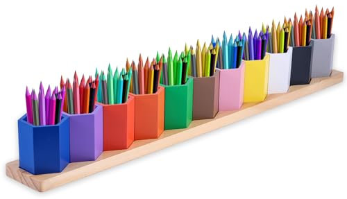 Diegimr Wooden Colored Pencil Holder, Montessori Crayon Organizer Stand with 11 Movable Compartments Wood Pen Pot Cups Case Marker Storage Organiser Box Caddy for Kids Desk Office School Supply