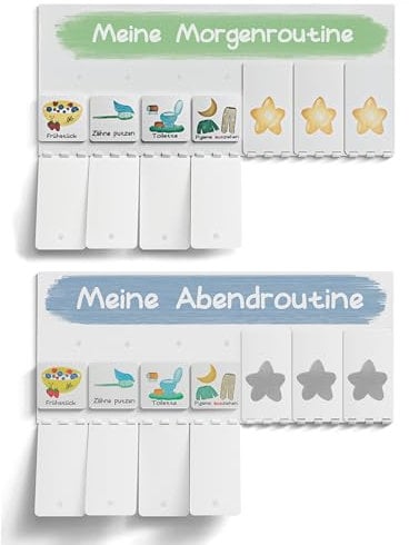 MEGA Routineplaner Set, Morgenroutine & Abendroutine mit Klett-Punkten zum umklappen, Tagesplan für Kinder, Routineplan Kinder, 45 Kärtchen, Handmade, Deutsch, Tagesplaner