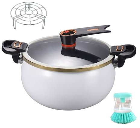 8L micro pressure crock pot soup nonstick stock with Visual Glass Lid and 2 Handles Multifunctional Design Big Capacity Constant Exhaust Valve Cooking Kitchenware for Gas Stove,Ceramic Stoves(White)