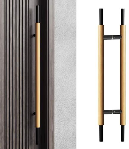 SZITW Poignée de Porte Moderne en Acier Inoxydable et Bois – Bouton de Porte Push-Pull de 120 cm pour intérieur et extérieur, poignée coulissante Durable pour Chambre et Cuisine (Finition naturell