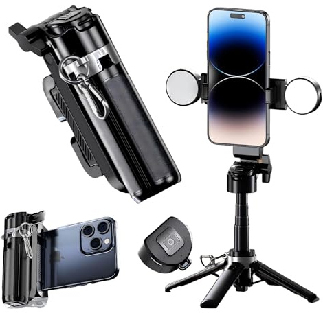 GripPic Mini Selfie Stick Tripod Stand for iPhone ，6-Section Adjustable Height Extension (12-42cm)，10 Meter Remote One Click Control ，Suitable for Travel/Live Streaming/Outdoor Multiple Scenes
