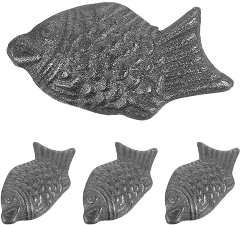 VICASKY 4pcs Cast Iron Cooking Utensils Iron Fish for Cookware Fish-Shaped Black