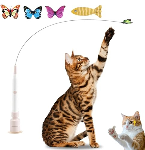 Liocwocne Flederi Elektrisches Schmetterlings - Spielzeug für Aktive Katzen Non, Interaktives Katzenspielzeug Schmetterling mit Saugnapf, Fördert Den Natürlichen Jagdinstinkt (Pink-Batterie,1PCS)