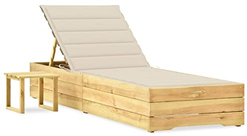 Frdhee Schwungliege Strandliege Sonnenliegen,Garten Sonnenliege mit Tisch und Auflage Kiefer Imprägniert,Relaxliege Für Garten Balkon,Einfach Zu Montieren