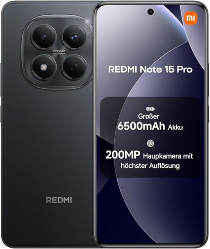 XIAOMI Redmi Note 15 Pro 4G Smartphone 12+512 GB – 6500-mAh-Akku, 200-MP-Kamera, IP65-Wasserschutz, 6,77 FHD+ AMOLED-Display, Schwarz