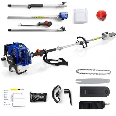 Garvee Motosega potatrice telescopica per giardinaggio – Motore a scoppio 52cc blu, barra 30cm, serbatoio 1200ml, taglio fino a 5m, potente e professionale – 52cc blue