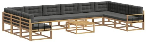vidaXL Outdoor-Sofagarnitur mit Kissen 11 pcs Weiß und Anthrazit, Akazienholz Garten-Sofa-Set, Moderne Outdoor-Sitzgruppe, Bequeme Bänke für Terrasse, Garten, Poolmöbel