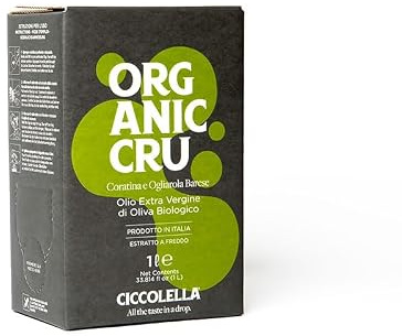 1 x 1 L - Organic Cru - Blend Coratina e Ogliarola Barese Biologico - Olio EVO - Prodotto Tipico Pugliese - Bag Box da 1 L - Ciccolella