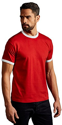 Kontrast T-Shirt Herren, Rot-Weiß, XL