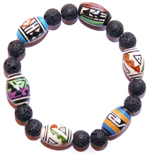 Modeschmuck Bali (Indonesien) Flexibles Armband aus Peru - mit vielen bunten Perlen und Lavasteinperlen 8 mm
