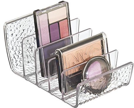 iDesign rangement maquillage, petite boîte de rangement en plastique pour maquillage avec 5 compartiments, bac de rangement vertical pour poudres, fards ou vernis, transparent