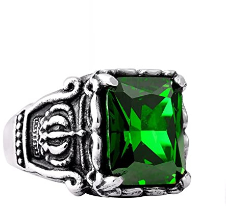 GMJGCIRVC Men Rings Vintage Punk,Mens Rings Fashion Black Green Stone with Crown Mens Wedding Ring Stainless Steel Red