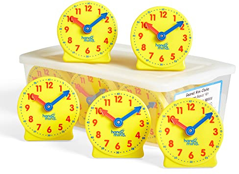 hand2mind Mini Geared Clock Classroom Set, Analog Clock Learning, Set of 24