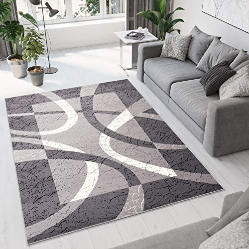 TAPISO Dream Teppich Wohnzimmer Kurzflor Modern Grau Creme Streifen Design Meliert Bordüre Schlafzimmer Esszimmer ÖKOTEX 130 x 190 cm