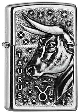 ZIPPO – Sturmfeuerzeug, Taurus, Emblem Attached, Street Chrome, nachfüllbar, in hochwertiger Geschenkbox