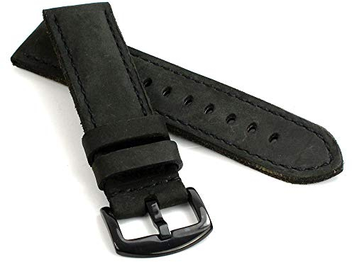 RIOS1931 Derby Vintage Rindsleder Uhrenarmband handgemacht in Deutschland Robust 20mm Schwarz