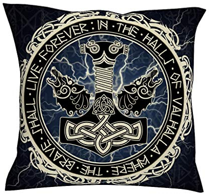 Firelife Wikinger Odin Hammer Kissenbezug Kissenhülle Linen Dekokissen Fall Kissenbezüge Sofakissenbezug Zierkissenbezüge für Sofa Couch Auto Home Dekor White 45 x 45 cm