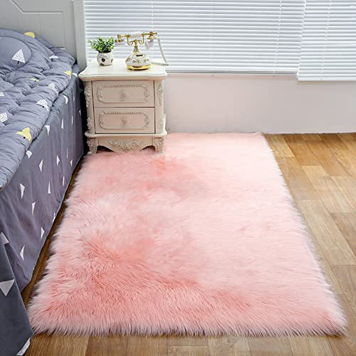 ZFHTAO Lammfell Schaffell Teppich Bettvorleger Kunstfell Dekofell Lammfellimitat Teppich Kunstfell-Fleece Flauschig rutschfest Yoga-Teppich Volle Größe - Pink A 60x100cm
