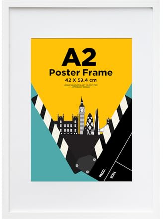 EGOFINE A2 Frame White - Wooden Frame with Plexiglass Front for Wall Mounting - For A3 Picture with Mat