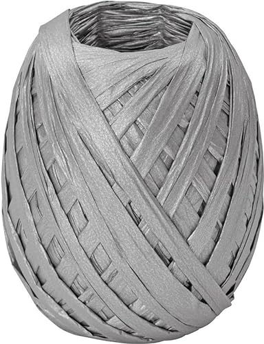 Stewo Raffia Bast Geschenkband,7mm x 30m, silber, Naturbast gefärbt auf Großrolle, zum Verpacken, Basteln, Dekorieren, Flechten