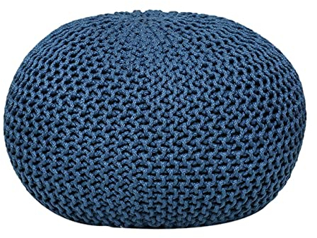 kreatives Wohnen Pouf Sitzpouf Strickhocker Strickpuff Ø 55 cm Innen & Außen waschbar Brillante Farben! blau - Mallard Blue Premium