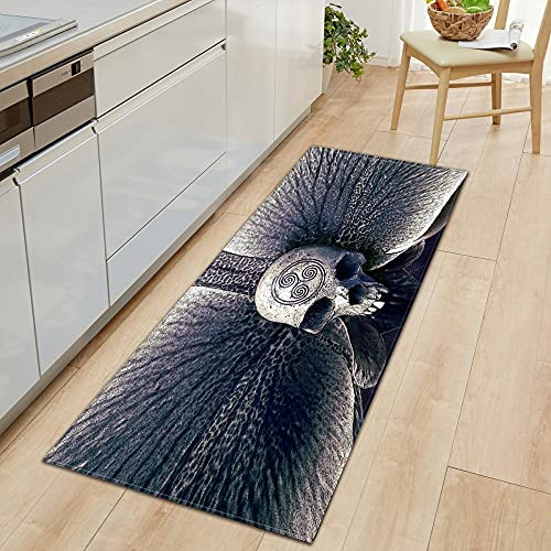 MNJLB Läufer Flur Teppich - Halloween-Thema Extra Langer Läufer Teppich Mit Rutschfester Rückseite - Moderner Skelett-Weißer Totenkopf-Teppichläufer Für Den Eingangsbereich Küchenkorridor-Treppe,60
