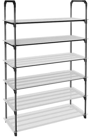 DIANDIAN Schuhregal 6 Ters Schuhständer Organizer Einstellbar Schuhe Regal Metall Hohe Stapelbare Schuhständer DIY. Montage Freistehende Schuhständer, Schwarz Schuhaufbewahrung