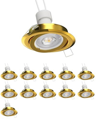 ledscom.de 12 Stück Deckeneinbaurahmen FABI, rund, schwenkbar, gold glänzend (GU10/MR16/GU5,3/50mm), PAR16, warmweiß, 5,473W, 468lm, 33°