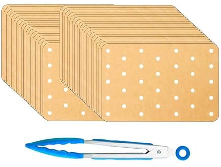 Cicano Air Fryer Disposable Paper Liners,100PCS Safe Food Grade Baking Paper Perforated Parchment Paper Pads with Clip