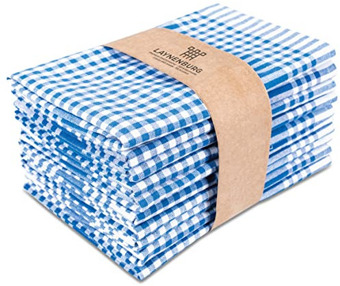 LAYNENBURG 10er-Set Premium Geschirrtücher kariert - 100% Baumwolle - 45x65 cm & Aufhänger - Oeko TEX Standard 100 - Küchentücher fusselfrei & modern - Vintage Küchenhandtücher (Blau)