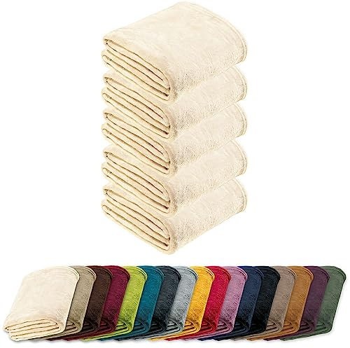 REDBEST Microfaserdecke Amarillo 5er-Pack, Fleece-Wohndecke, Sofadecke Natur Größe 150x200 cm - kuscheliger Teddyfleece, pflegeleicht, waschbar