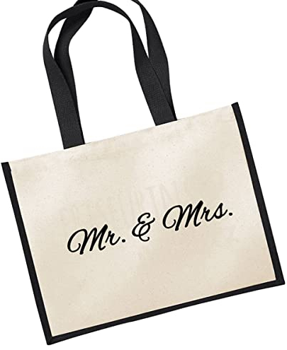 Huuraa Jutetasche Mr. & Mrs. Schriftzug Geschenk 21 Liter Black Jute und Baumwolle Mr. & Mrs. Geschenkidee