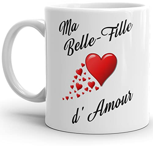Kalféa Mug ma belle fille d'amour je t'aime tasse belle-fille haute Qualité avec coeurs Idée Cadeau Originale Famille enfant anniversaire noel fete réalisé en France